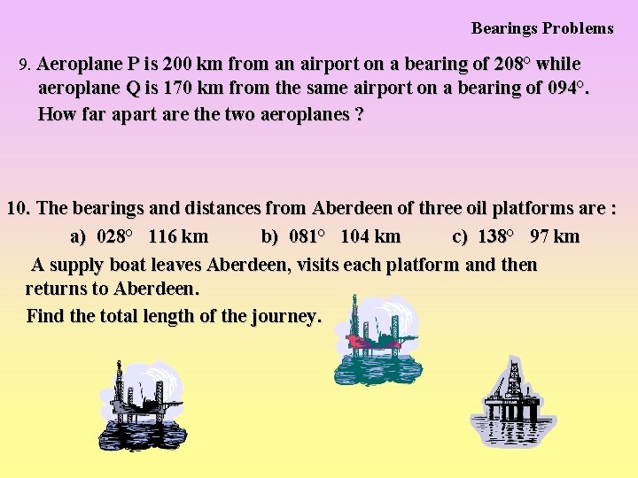 Bearings Problems 9. Aeroplane P is 200 km from an airport on a bearing
