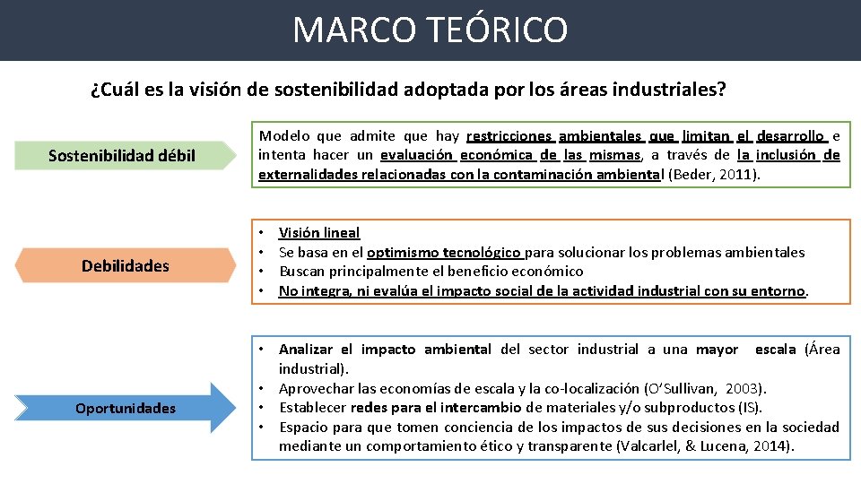 MARCO TEÓRICO ¿Cuál es la visión de sostenibilidad adoptada por los áreas industriales? Sostenibilidad