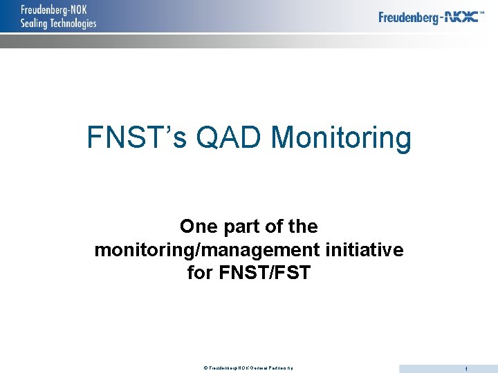 FNST’s QAD Monitoring One part of the monitoring/management initiative for FNST/FST © Freudenberg-NOK General