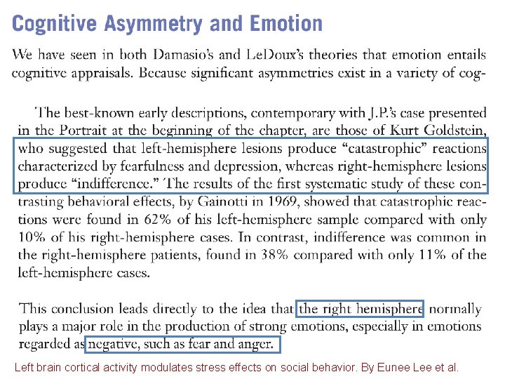Left brain cortical activity modulates stress effects on social behavior. By Eunee Lee et Left brain cortical activity modulates stress effects on social behavior. By Eunee Lee et