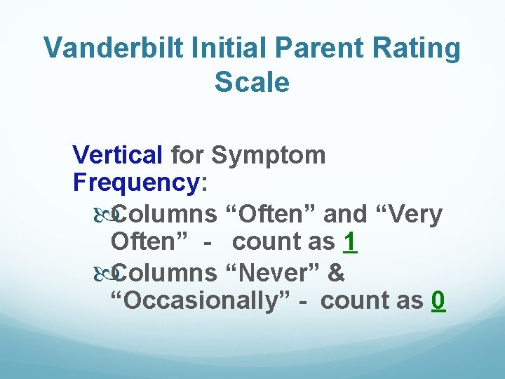 Vanderbilt Initial Parent Rating Scale Vertical for Symptom Frequency: Columns “Often” and “Very Often”