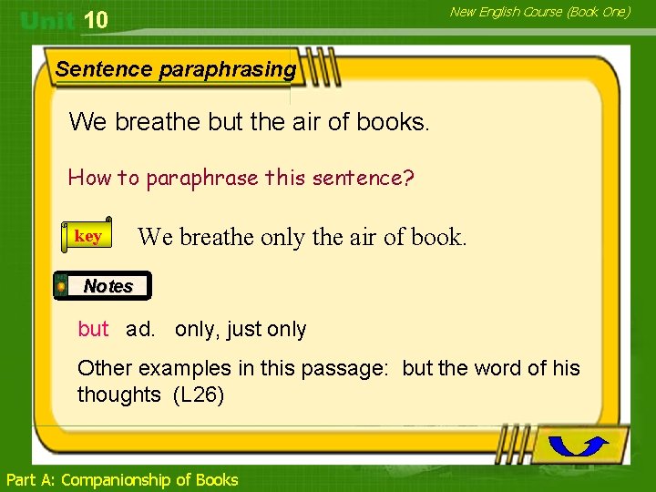 New English Course (Book One) 10 Sentence paraphrasing We breathe but the air of
