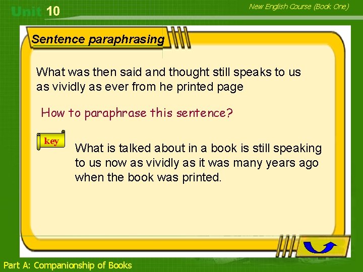 New English Course (Book One) 10 Sentence paraphrasing What was then said and thought