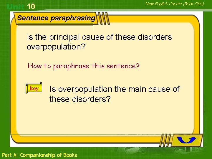 New English Course (Book One) 10 Sentence paraphrasing Is the principal cause of these