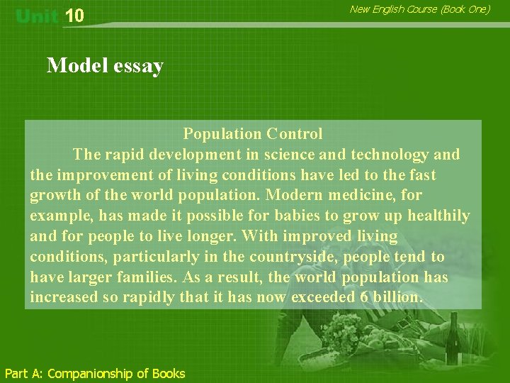 10 New English Course (Book One) Model essay Population Control The rapid development in