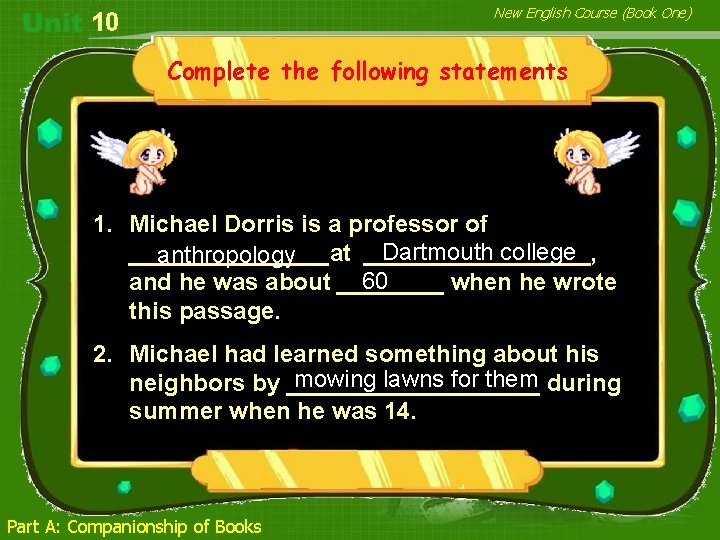 New English Course (Book One) 10 Complete the following statements 1. Michael Dorris is