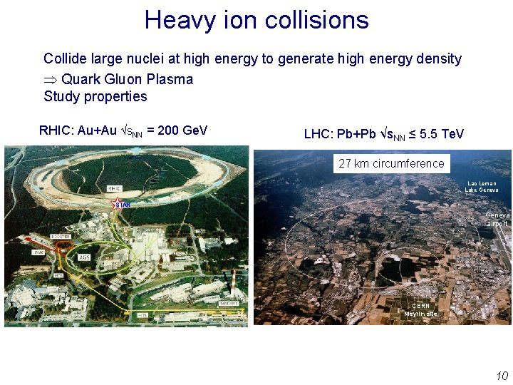 Heavy ion collisions Collide large nuclei at high energy to generate high energy density