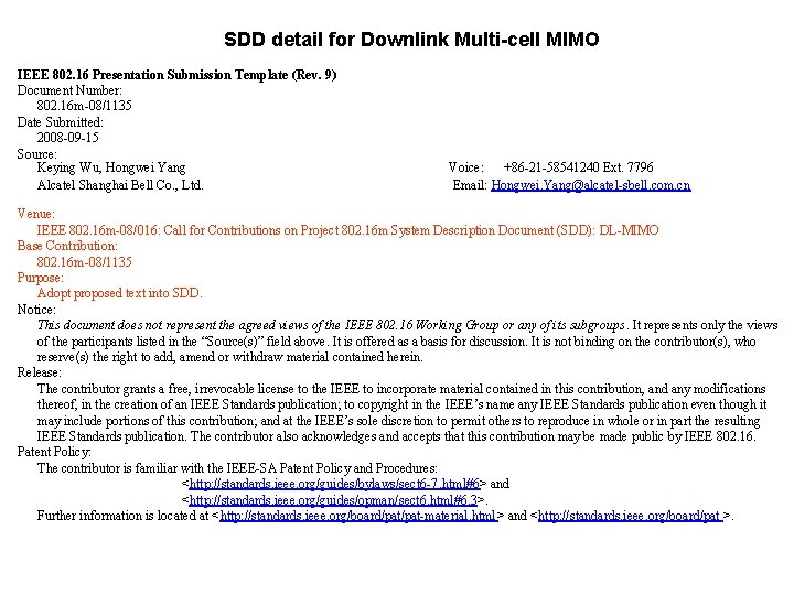 SDD detail for Downlink Multi-cell MIMO IEEE 802. 16 Presentation Submission Template (Rev. 9)