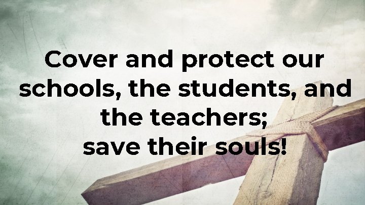 Cover and protect our schools, the students, and the teachers; save their souls! 