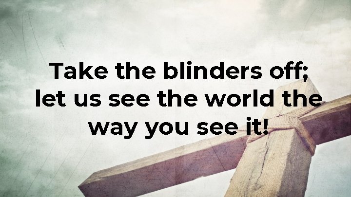 Take the blinders off; let us see the world the way you see it!