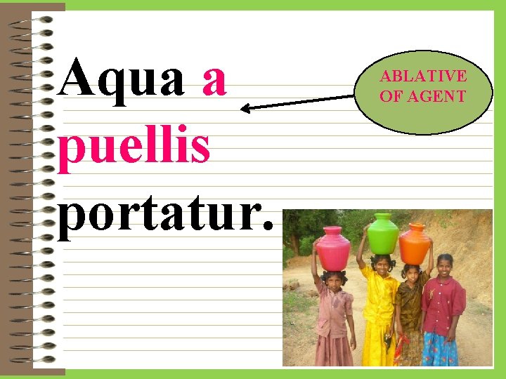 Aqua a puellis portatur. ABLATIVE OF AGENT 