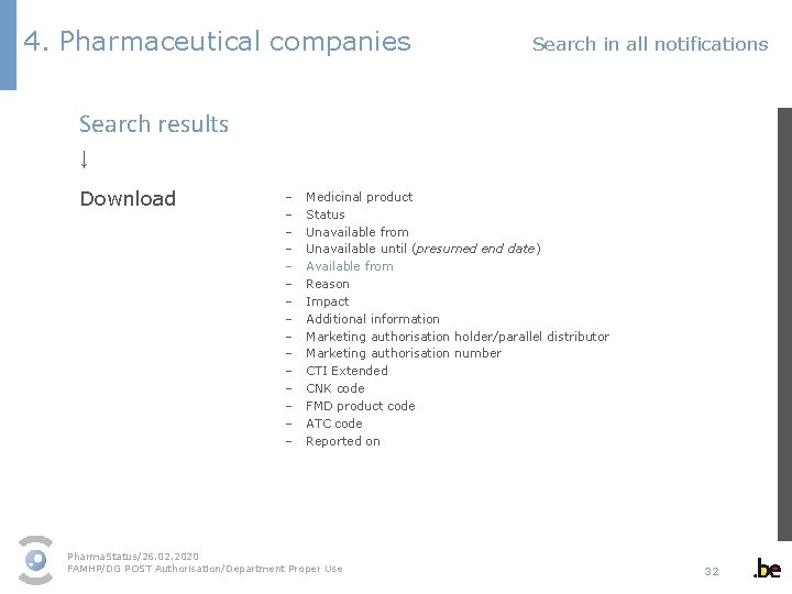 4. Pharmaceutical companies Search in all notifications Search results ↓ Download – Medicinal product