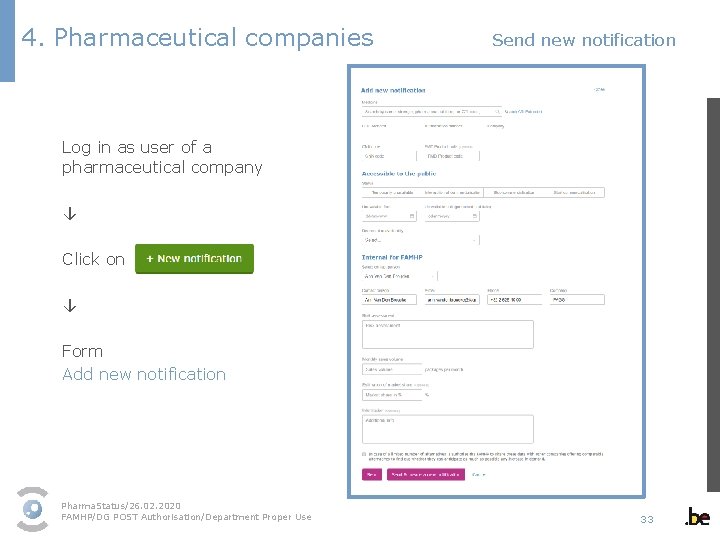 4. Pharmaceutical companies Send new notification Log in as user of a pharmaceutical company