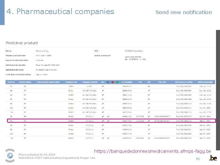 4. Pharmaceutical companies Send new notification https: //banquededonneesmedicaments. afmps-fagg. be Pharma. Status/26. 02. 2020