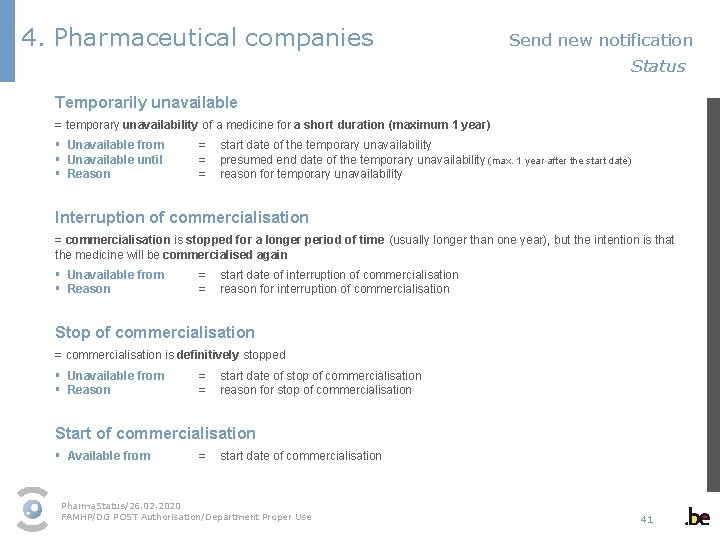 4. Pharmaceutical companies Send new notification Status Temporarily unavailable = temporary unavailability of a