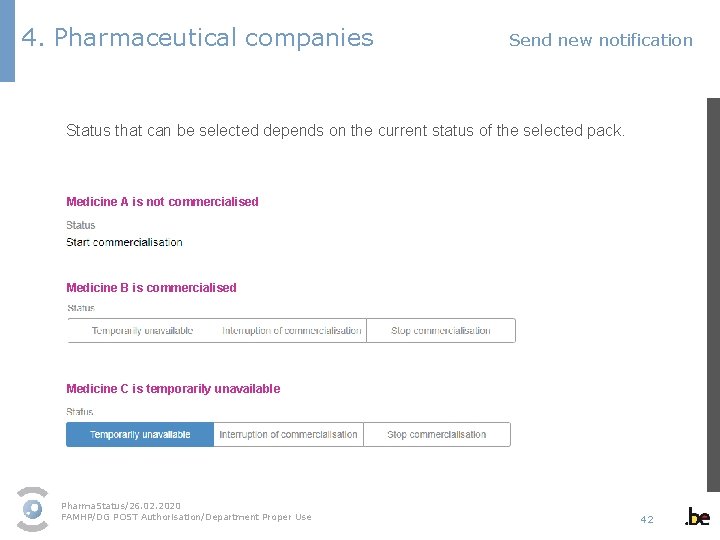 4. Pharmaceutical companies Send new notification Status that can be selected depends on the