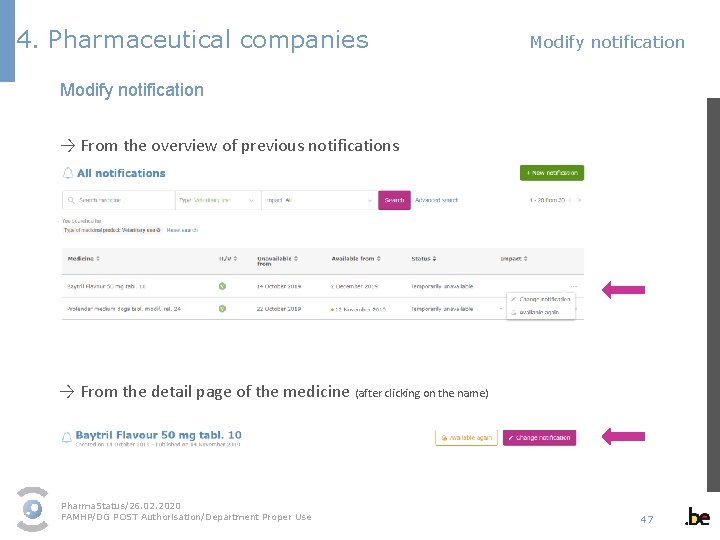 4. Pharmaceutical companies Modify notification → From the overview of previous notifications → From