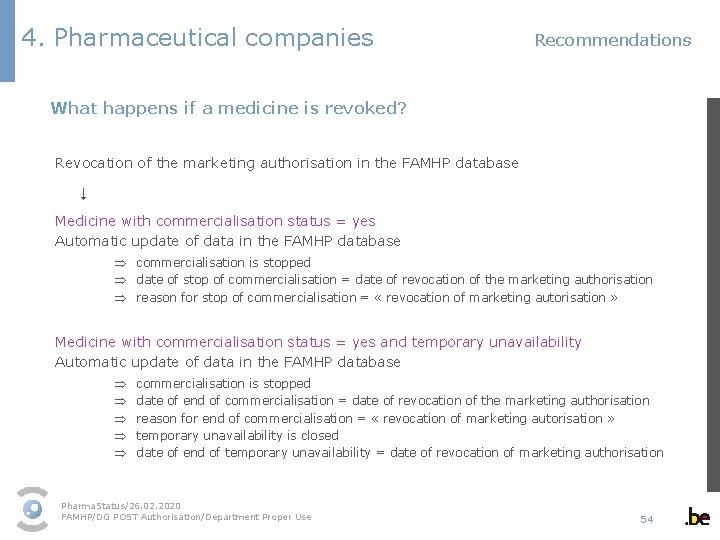 4. Pharmaceutical companies Recommendations What happens if a medicine is revoked? Revocation of the