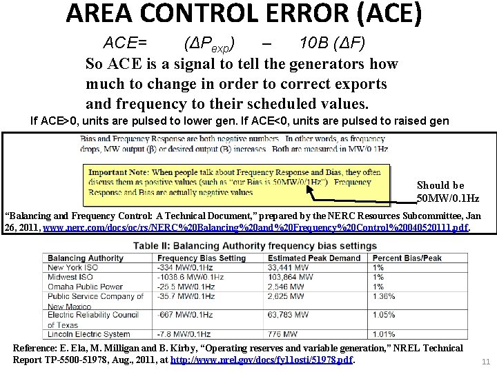 AREA CONTROL ERROR (ACE) ACE= (ΔPexp) – 10 B (ΔF) So ACE is a