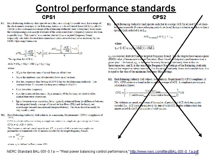 Control performance standards CPS 1 CPS 2 NERC Standard BAL-001 -0. 1 a —