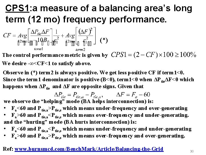 CPS 1: a measure of a balancing area’s long term (12 mo) frequency performance.