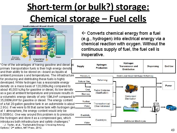 Short-term (or bulk? ) storage: Chemical storage – Fuel cells Converts chemical energy from