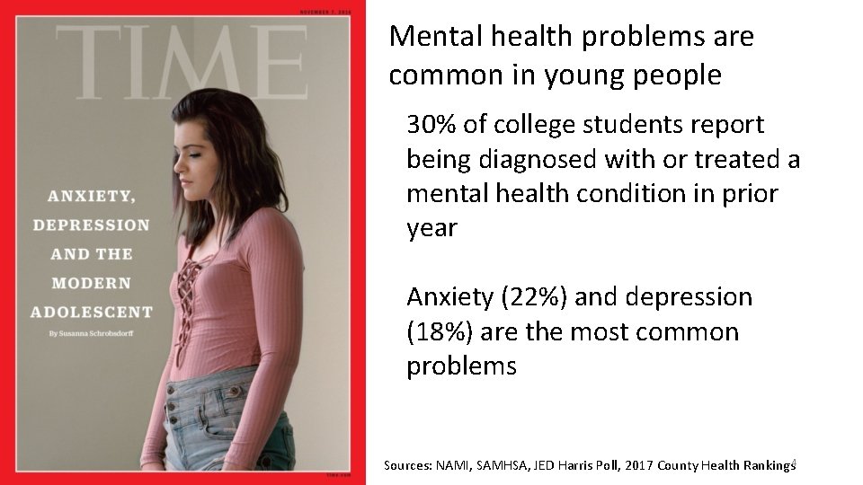 Mental health problems are common in young people 30% of college students report being