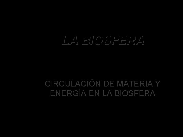 LA BIOSFERA CIRCULACIÓN DE MATERIA Y ENERGÍA EN LA BIOSFERA 