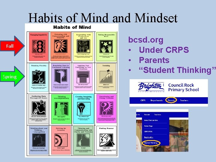 Habits of Mind and Mindset Fall Spring bcsd. org • Under CRPS • Parents