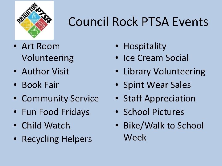 Council Rock PTSA Events • Art Room Volunteering • Author Visit • Book Fair