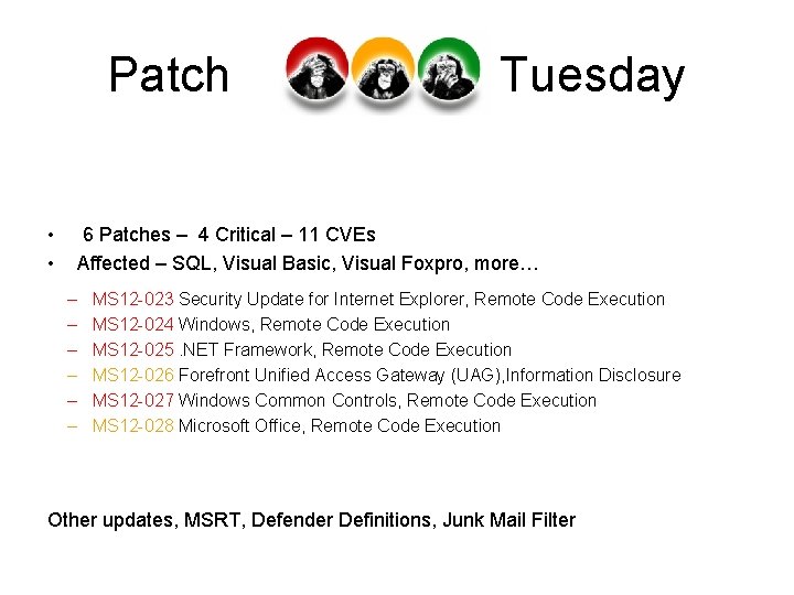 Patch • • Tuesday 6 Patches – 4 Critical – 11 CVEs Affected –