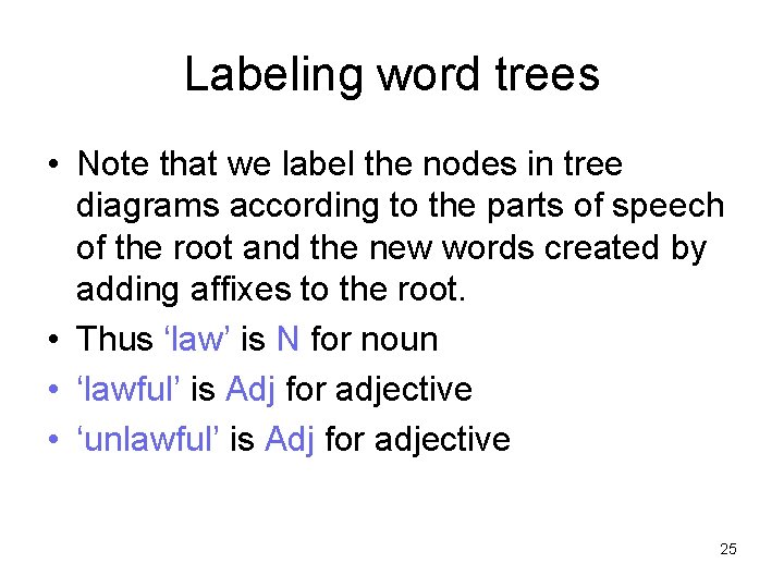 Labeling word trees • Note that we label the nodes in tree diagrams according