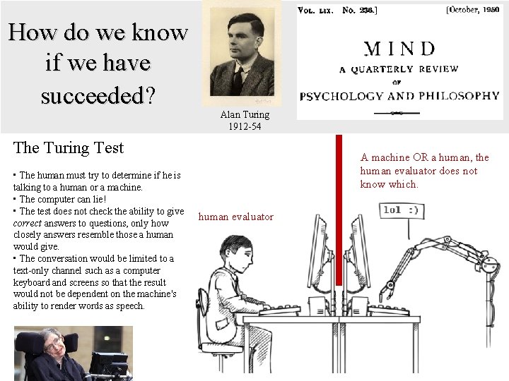 How do we know if we have succeeded? succeeded Alan Turing 1912 -54 The How do we know if we have succeeded? succeeded Alan Turing 1912 -54 The