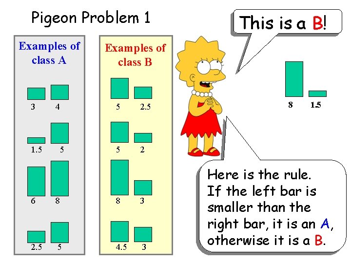 Pigeon Problem 1 Examples of class A This is a B! Examples of class Pigeon Problem 1 Examples of class A This is a B! Examples of class