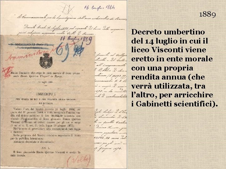 1889 Decreto umbertino del 14 luglio in cui il liceo Visconti viene eretto in