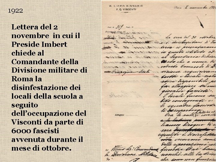 1922 Lettera del 2 novembre in cui il Preside Imbert chiede al Comandante della