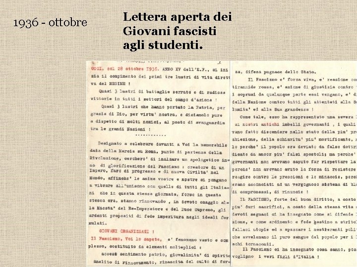 1936 - ottobre Lettera aperta dei Giovani fascisti agli studenti. 