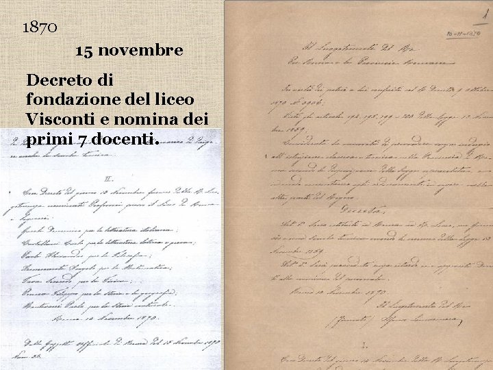 1870 15 novembre Decreto di fondazione del liceo Visconti e nomina dei primi 7