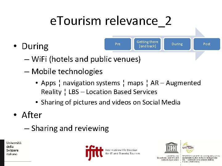e. Tourism relevance_2 • During Pre Getting there [and back] During – Wi. Fi