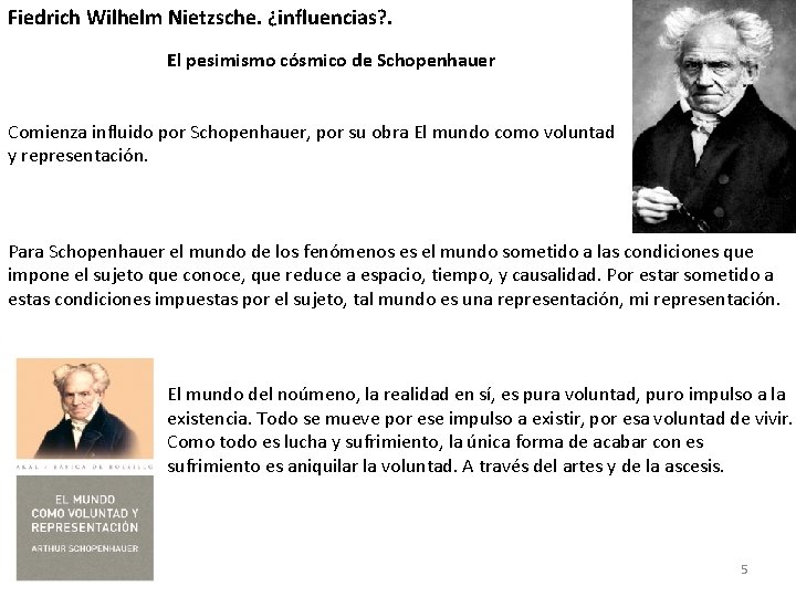 Fiedrich Wilhelm Nietzsche. ¿influencias? . El pesimismo cósmico de Schopenhauer Comienza influido por Schopenhauer,