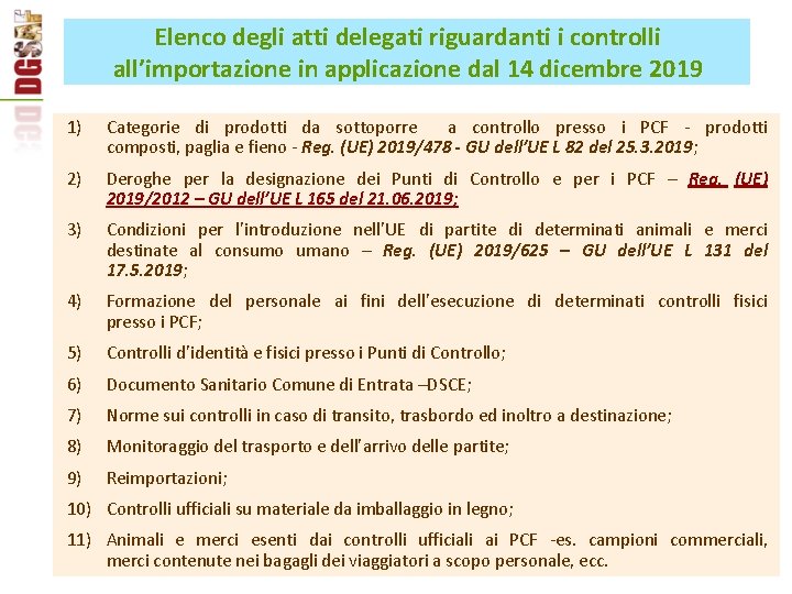Elenco degli atti delegati riguardanti i controlli all’importazione in applicazione dal 14 dicembre 2019