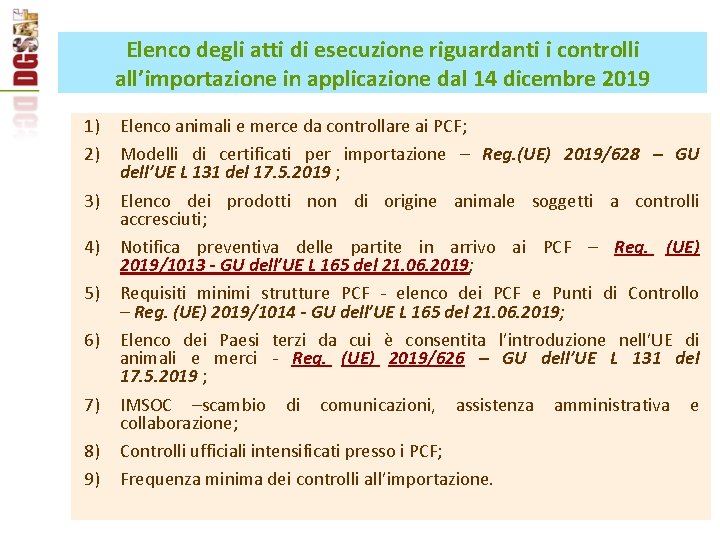 Elenco degli atti di esecuzione riguardanti i controlli all’importazione in applicazione dal 14 dicembre