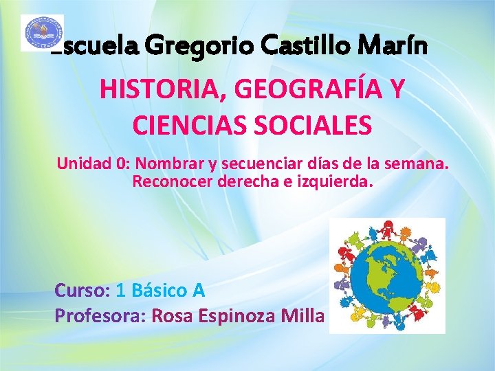 Escuela Gregorio Castillo Marín HISTORIA, GEOGRAFÍA Y CIENCIAS SOCIALES Unidad 0: Nombrar y secuenciar