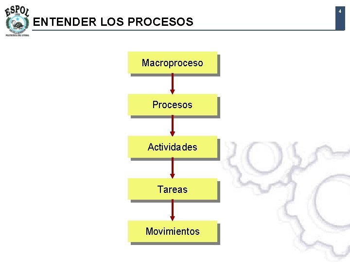 4 ENTENDER LOS PROCESOS Macroproceso Procesos Actividades Tareas Movimientos 4 ENTENDER LOS PROCESOS Macroproceso Procesos Actividades Tareas Movimientos