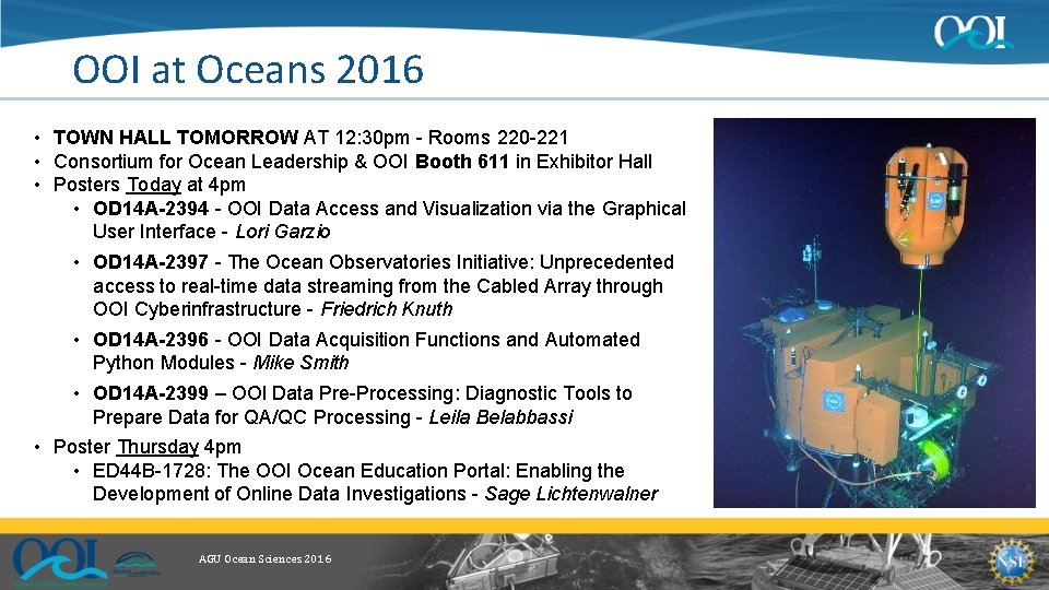 OOI at Oceans 2016 • TOWN HALL TOMORROW AT 12: 30 pm - Rooms