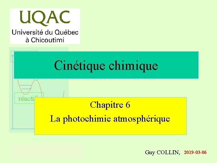 énergie Cinétique chimique réactifs Chapitre 6 produits La photochimie atmosphérique temps Guy COLLIN, 2019