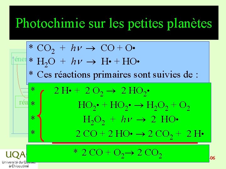 Photochimie sur les petites planètes * CO 2 + hn CO + O •