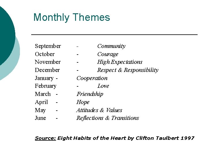 Monthly Themes September October November December January February March April May June - Community