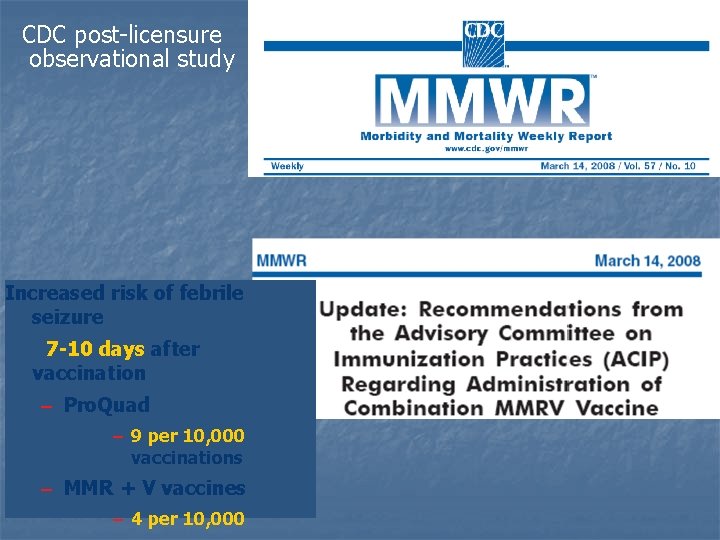 CDC post-licensure observational study Increased risk of febrile seizure 7 -10 days after vaccination