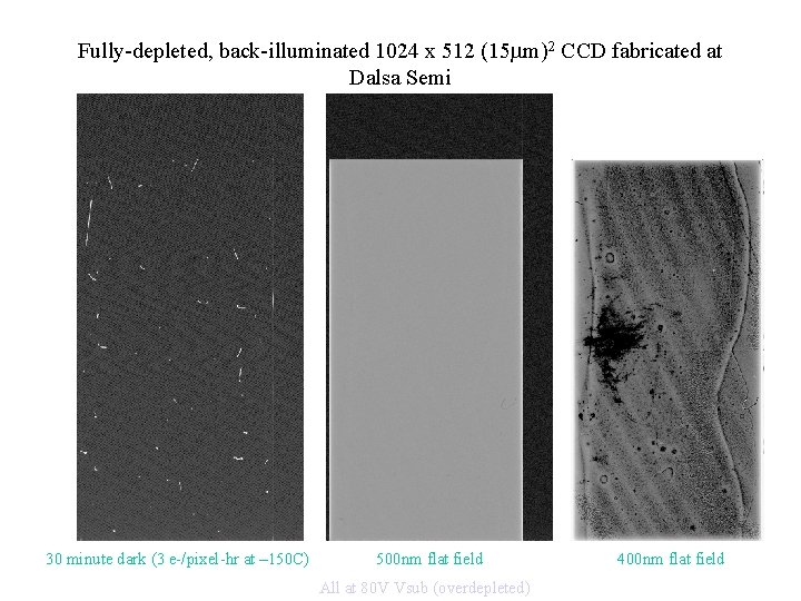 Fully-depleted, back-illuminated 1024 x 512 (15 mm)2 CCD fabricated at Dalsa Semi 30 minute Fully-depleted, back-illuminated 1024 x 512 (15 mm)2 CCD fabricated at Dalsa Semi 30 minute